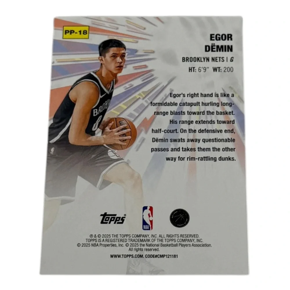 2025 Topps Power Players Egor Demin Brooklyn Nets Rookie RC PP18 Basketball Card